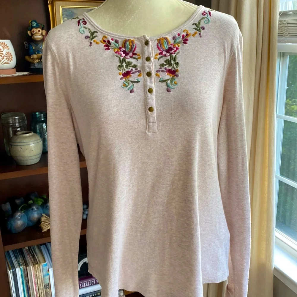 Chaps Boho Flower Embroidered Top - Picture 1 of 7